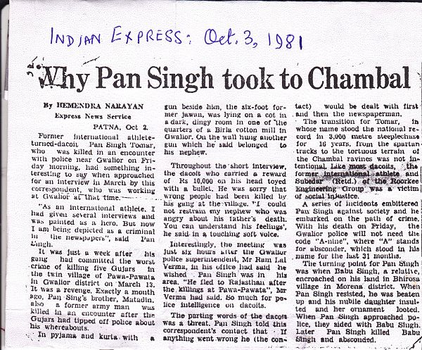 Exclusive: The Real Paan Singh Tomar Interview