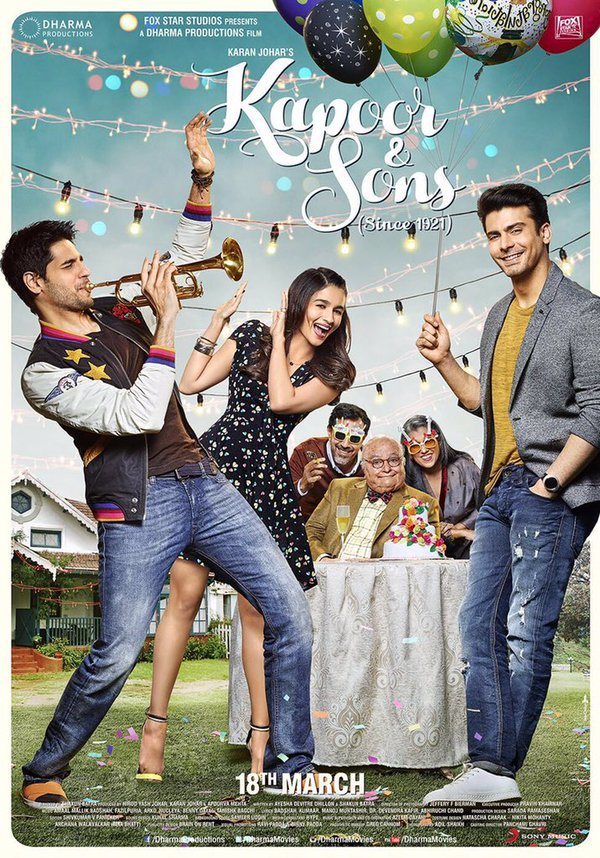 First Look Poster of Kapoor & Sons starring Sidharth Malhotra, Alia Bhatt, Fawad Khan, Rishi Kapoor